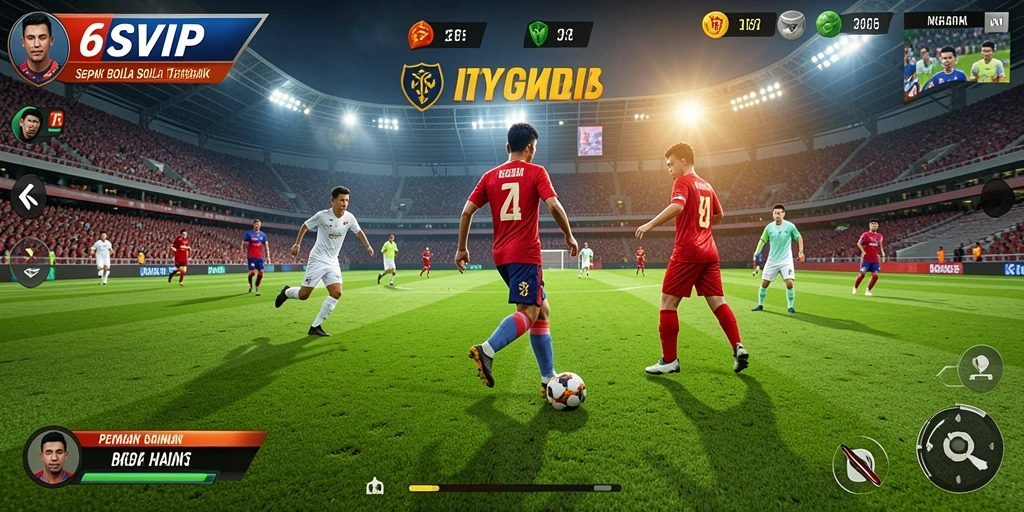 Tampilan gameplay mendebarkan dari 6SVIP dengan aksi sepak bola yang intens.
