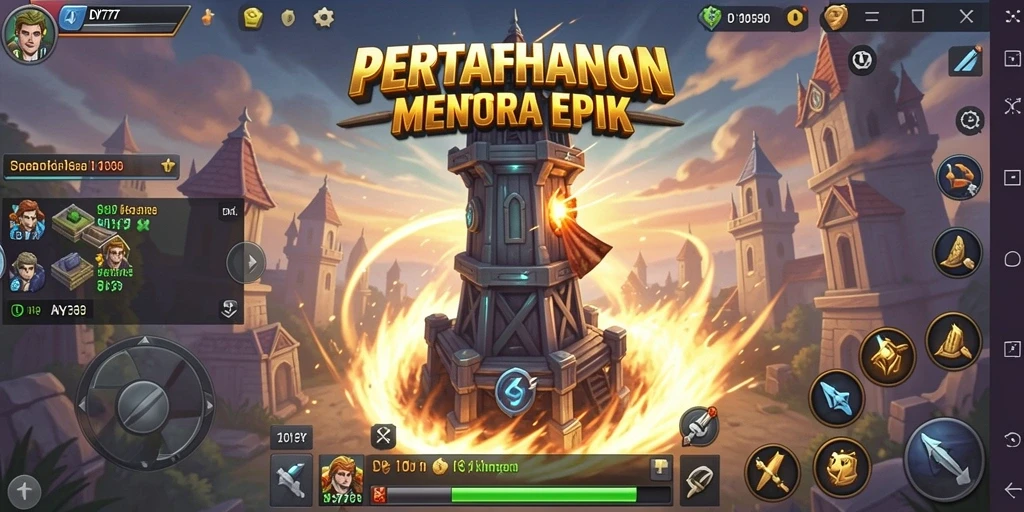 Tangkapan layar dari gameplay DY777 yang mendebarkan dalam pertahanan menara.
