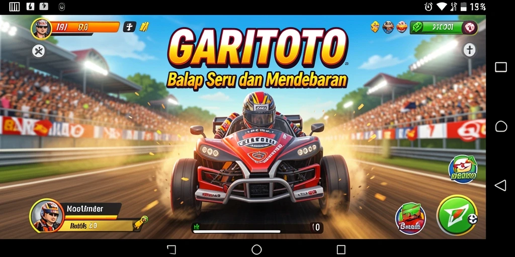 Tampilan gameplay GARITOTO yang mendebarkan saat balapan di lintasan.