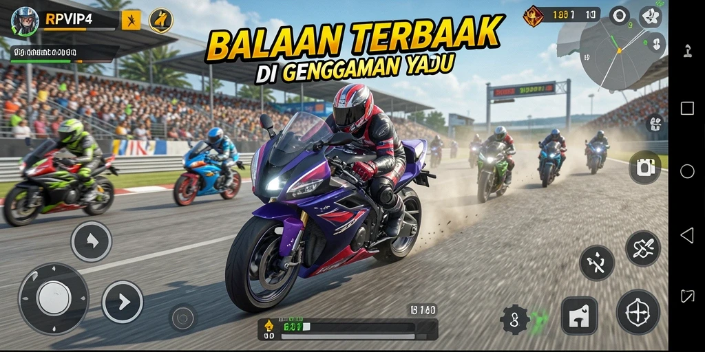 Screenshot dari gameplay seru balapan motor di RPVIP4.