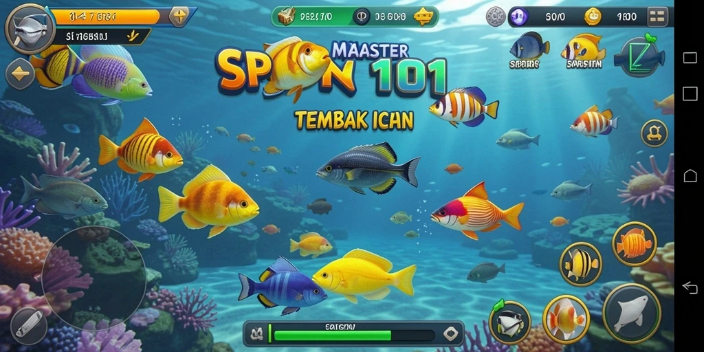Screenshot menunjukkan gameplay seru Tembak Ikan di SPIN101.