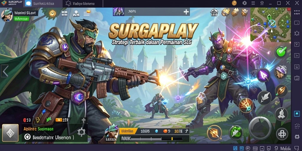 Tangkapan layar menunjukkan aksi seru dalam gameplay SLG SURGAPLAY.