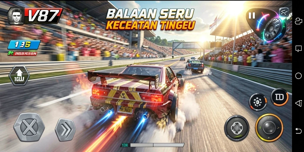 Tampilan gameplay balapan V87 yang mendebarkan.