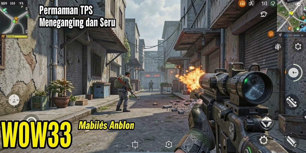 Tampilan layar permainan WOW33 dengan aksi TPS yang intens.